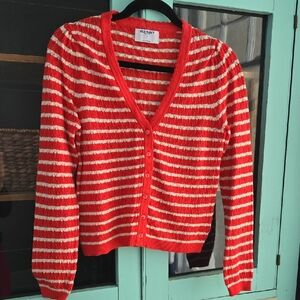 Old Navy Women's Red and Cream Striped Cardigan